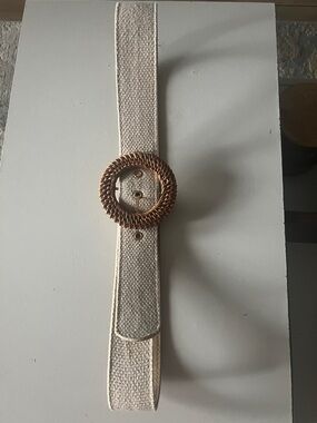 Mango Cream Woven Belt with Brown Woven Ring Buckle